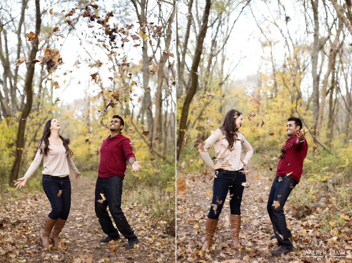 fall leaves engagement photos