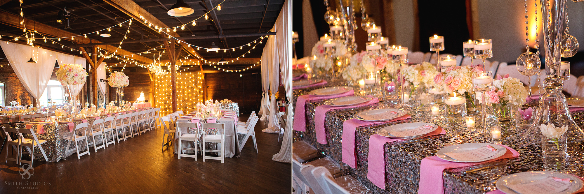 pink and sparkle wedding decor